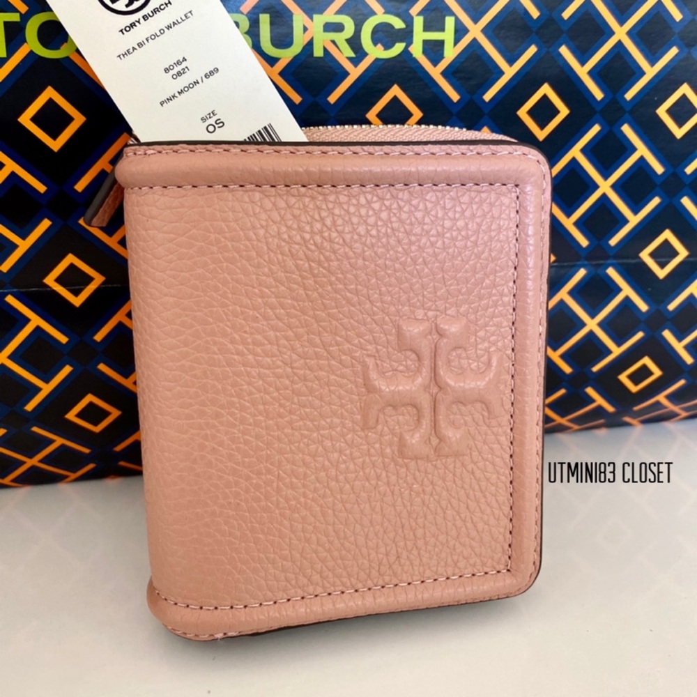 🍀🌱NEW🌱Tory Burch Thea Bi Fold wallet/pink moon/leather